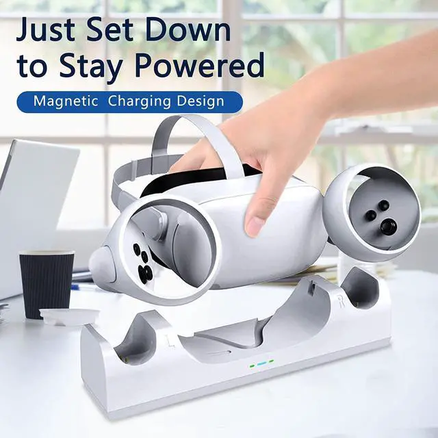Alt view image 5 of 6 - Upgraded Charging Dock for Meta Quest 2,VR Headset Charging Stand for Oculus Quest 2,Simultaneously Magnetic Charging Headset and Touch Controller, Charging Dock Supports LED Indicator