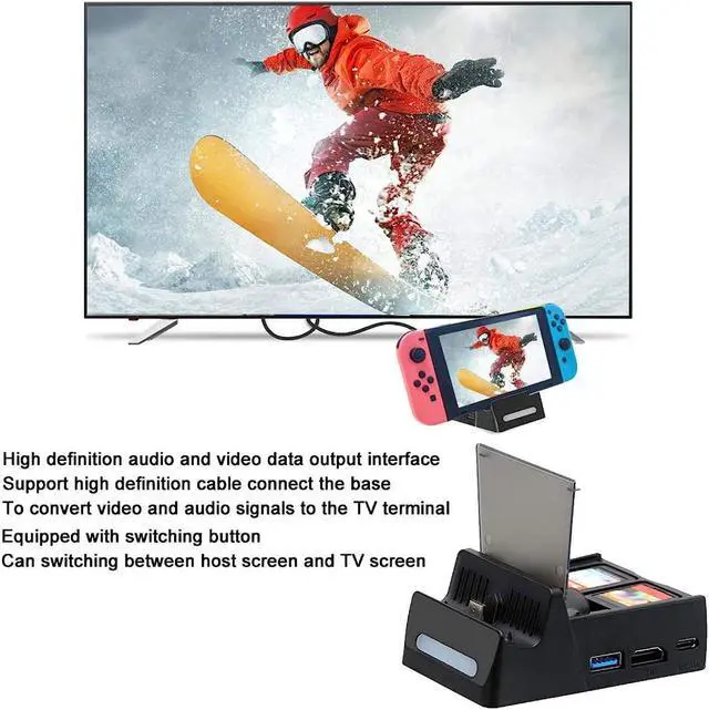 Alt view image 7 of 7 - Switch TV Dock with HDMI Cable Portable Charger Station for Nintendo Switch with USB 3.0 Port with 4 GameCard Stores