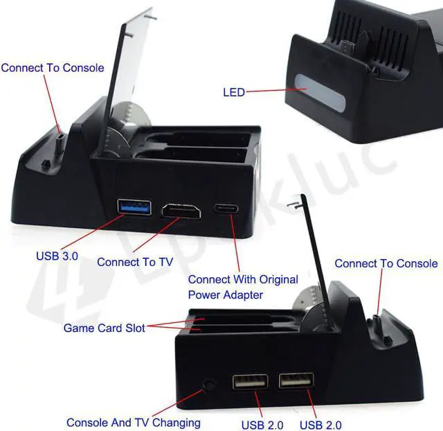 Alt view image 5 of 7 - Switch TV Dock with HDMI Cable Portable Charger Station for Nintendo Switch with USB 3.0 Port with 4 GameCard Stores