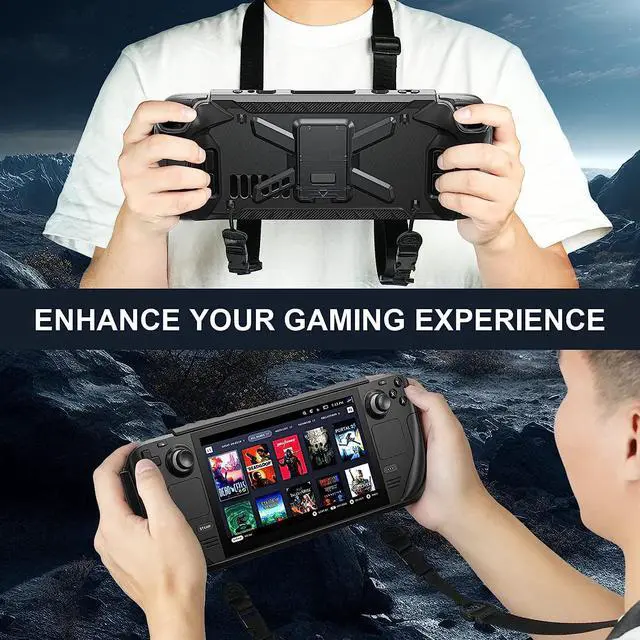 Alt view image 4 of 7 - Full Protective Shockproof Case for Steam Deck, Back Shell Case Cover Compatible with Steam Deck with Foldable Kickstand, Screen Protector, Shoulder Strap