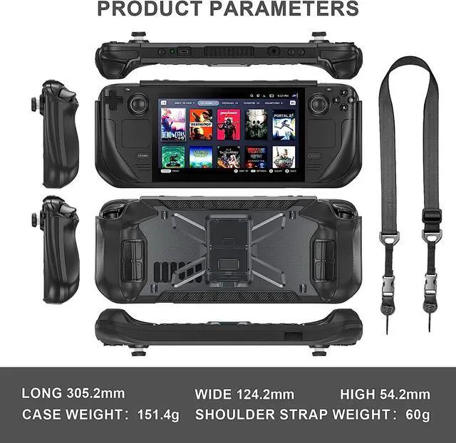 Alt view image 3 of 7 - Full Protective Shockproof Case for Steam Deck, Back Shell Case Cover Compatible with Steam Deck with Foldable Kickstand, Screen Protector, Shoulder Strap