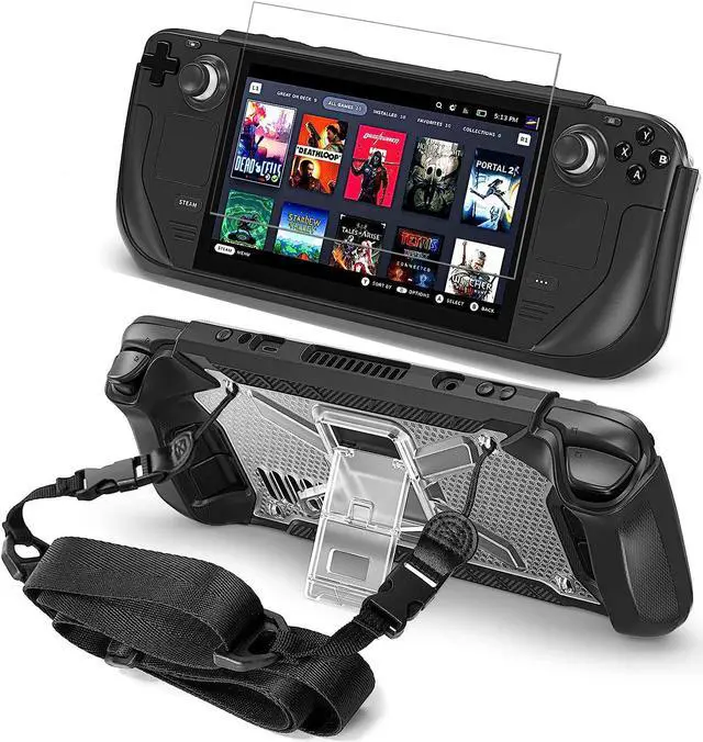 Main image of Full Protective Shockproof Case for Steam Deck, Back Shell Case Cover Compatible with Steam Deck with Foldable Kickstand, Screen Protector, Shoulder Strap