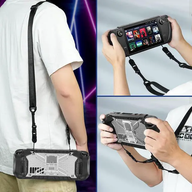 Alt view image 5 of 7 - Full Protective Shockproof Case for Steam Deck, Back Shell Case Cover Compatible with Steam Deck with Foldable Kickstand, Screen Protector, Shoulder Strap