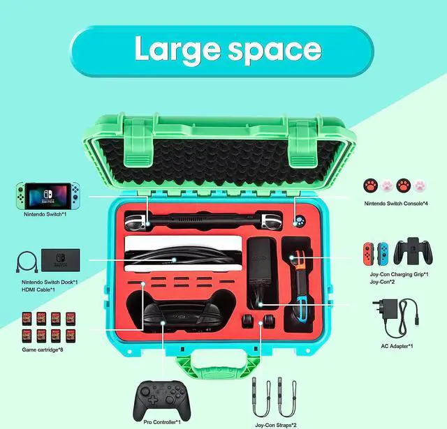 Alt view image 2 of 7 - Carrying Case for Nintendo Switch Travel Case ,Professional Deluxe Waterproof Case Soft Lining Hard Case for Nintendo Switch OLED Model Console Pro Controller & Accessories