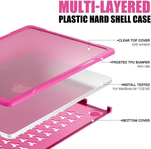 Alt view image 7 of 7 - Compatible with MacBook Air 13.6 inch Case 2022 2023 Release A2681 M2 Chip Liquid Retina Display Touch ID, Heavy Duty Rugged Hard Shell Shockproof Cover with Keyboard Skin Rose Red