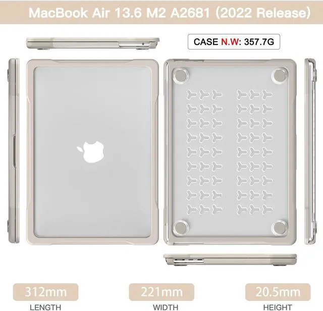 Alt view image 7 of 7 - Compatible with MacBook Air 13.6 inch Case 2022 2023 Release A2681 M2 Chip Liquid Retina Display Touch ID, Heavy Duty Rugged Hard Shell Shockproof Cover with Keyboard Skin Khaki