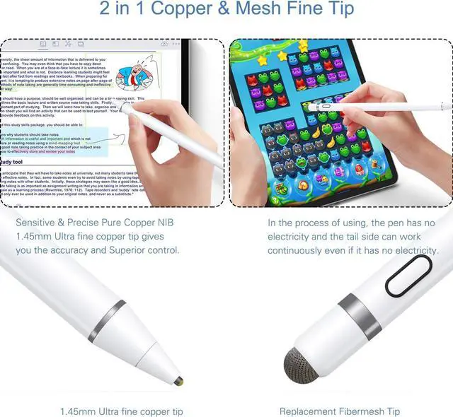 Alt view image 4 of 7 - Active Stylus Pen Compatible for iOS / Android Touch Screens, Pencil with Dual Touch Function, Rechargeable Stylus for iPad/iPad Pro/Air/Mini/iPhone/Cellphone/Samsung/Tablet Drawing&Writing