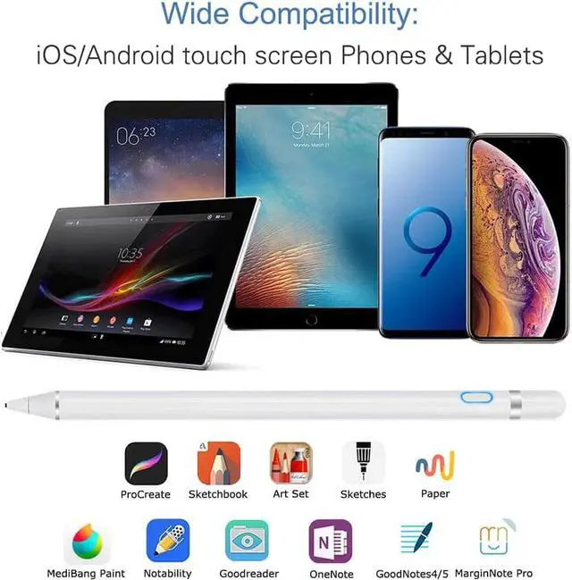 Alt view image 2 of 7 - Active Stylus Pen Compatible for iOS / Android Touch Screens, Pencil with Dual Touch Function, Rechargeable Stylus for iPad/iPad Pro/Air/Mini/iPhone/Cellphone/Samsung/Tablet Drawing&Writing