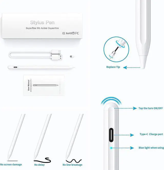 Alt view image 7 of 7 - Stylus Pen, Active Stylus Pen Compatible for iOS and Android Touchscreens/Phones, Rechargeable Stylus Pen with Dual Touch Screen, Stylus Pencil for Apple iPad/iPhone/Android/Samsung Tablet