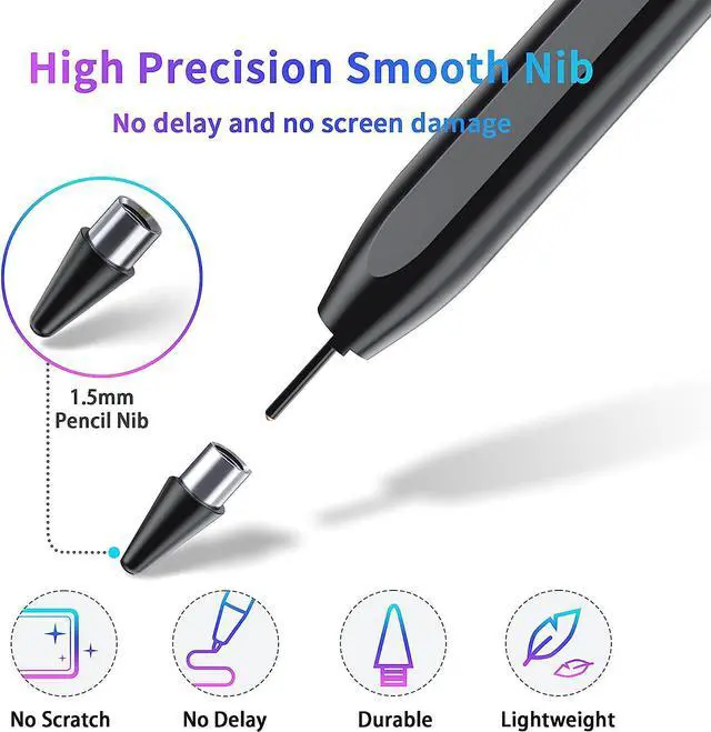 Alt view image 4 of 6 - Stylus Pen, Active Stylus Pen Compatible for iOS and Android Touchscreens/Phones, Rechargeable Stylus Pen with Dual Touch Screen, Stylus Pencil for Apple iPad/iPhone/Android/Samsung Tablet Black
