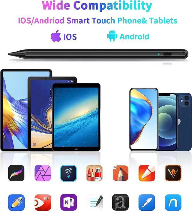 Alt view image 2 of 6 - Stylus Pen, Active Stylus Pen Compatible for iOS and Android Touchscreens/Phones, Rechargeable Stylus Pen with Dual Touch Screen, Stylus Pencil for Apple iPad/iPhone/Android/Samsung Tablet Black