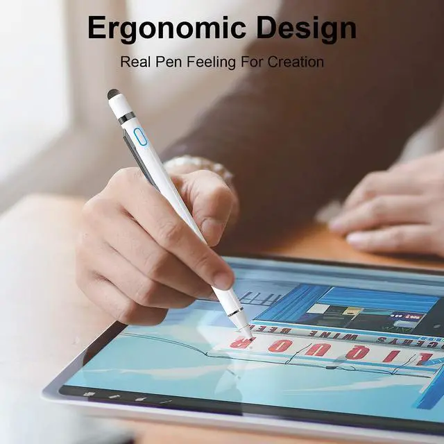 Alt view image 2 of 7 - Stylus Pens for Touch Screens, Universal Fine Point Stylus for iPad, iPhone, Samsung, iOS/Android Smart Phone and Other Tablets, Active Stylus Stylist Pen Pencil for Precise Writing/Drawing White