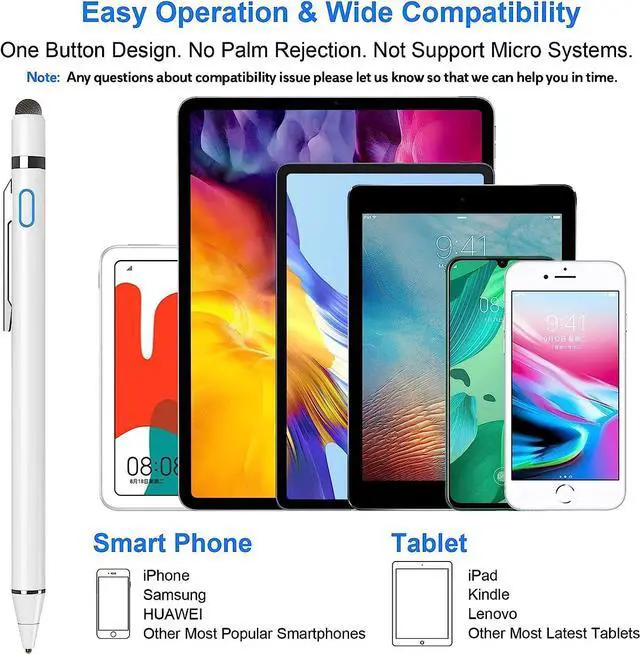 Alt view image 3 of 7 - Stylus Pens for Touch Screens, Universal Fine Point Stylus for iPad, iPhone, Samsung, iOS/Android Smart Phone and Other Tablets, Active Stylus Stylist Pen Pencil for Precise Writing/Drawing White