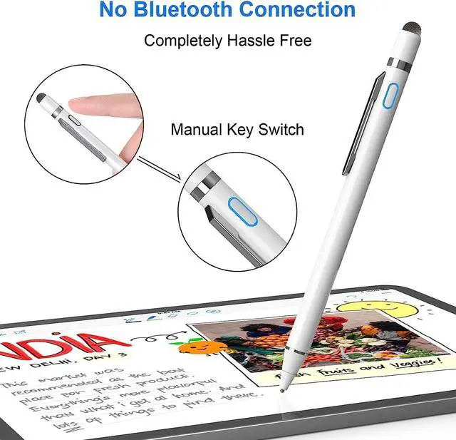 Alt view image 4 of 7 - Stylus Pens for Touch Screens, Universal Fine Point Stylus for iPad, iPhone, Samsung, iOS/Android Smart Phone and Other Tablets, Active Stylus Stylist Pen Pencil for Precise Writing/Drawing White