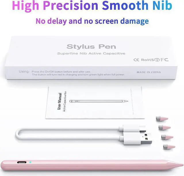 Alt view image 6 of 7 - Stylus Pen, Active Stylus Pen Compatible for iOS and Android Touchscreens/Phones, Rechargeable Stylus Pen with Dual Touch Screen, Stylus Pencil for Apple iPad/iPhone/Android/Samsung Tablet Pink