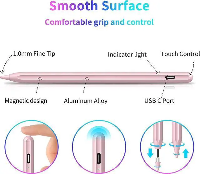 Alt view image 3 of 7 - Stylus Pen, Active Stylus Pen Compatible for iOS and Android Touchscreens/Phones, Rechargeable Stylus Pen with Dual Touch Screen, Stylus Pencil for Apple iPad/iPhone/Android/Samsung Tablet Pink