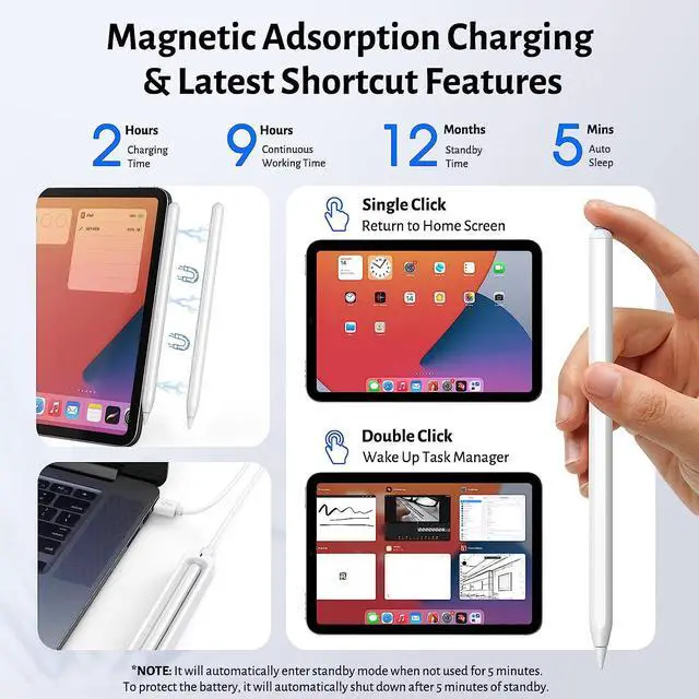 Alt view image 4 of 6 - Stylus Pen for iPad with Wireless Charging - Active Apple Pencil Compatible with iPad Pro 11/12.9, iPad 6/7/8/9/10th Gen, iPad Air 3/4/5 Gen, iPad Mini 5/6th Gen for Precise Writing/Drawing