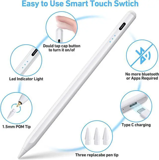 Alt view image 6 of 6 - Stylus Pen for ipad, Active Pencil with Quick Charge, Palm Rejection Tilt Sensor, Magnetic Apple Pen Compatible with 2018-2023 iPad Pro 11"/12.9",iPad 10/9/8/7/6,iPad Mini 5/6,iPad Air 3/4/5
