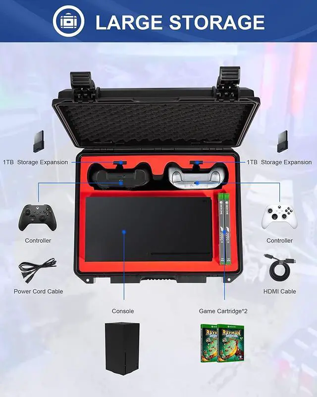 Alt view image 2 of 7 - Hard Carrying Case Compatible with Xbox Series X, Professional Deluxe Waterproof Case Soft Lining Hard Case for Xbox Series X Console, Controllers, Headset and Other Accessories