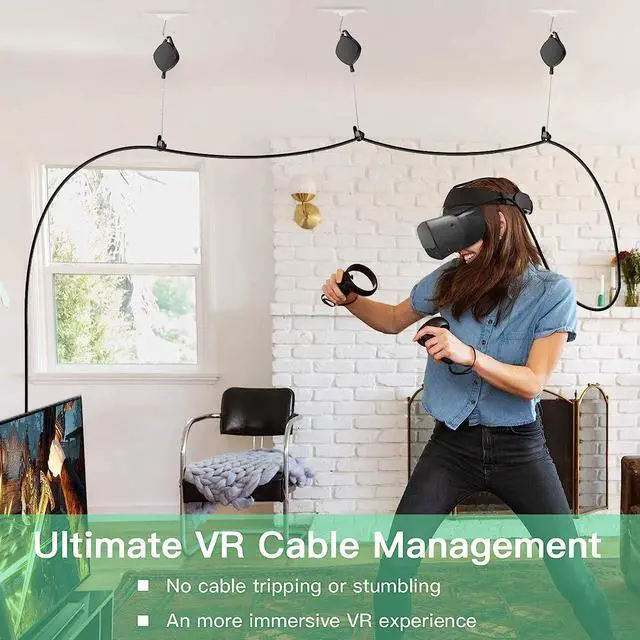 Alt view image 5 of 7 - VR Cable Management System, Ceiling Hooks with Retractable Carabiner, Retractable Ceiling Pulley System for Oculus Quest/Quest 2/HTC Vive/Vive Pro/Oculus Rift/Rift S [6 Packs, Black]