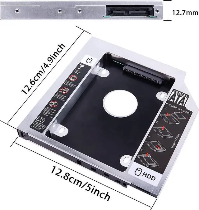 Alt view image 7 of 7 - SATA 2nd SSD HDD Hard Drive Caddy Adapter Tray Enclosures, Universal 12.7mm 2.5'' SATA-III Laptop Hard Disk Holder for CD/DVD-ROM Optical SuperDrive Tray Drive Slot Aluminum Case