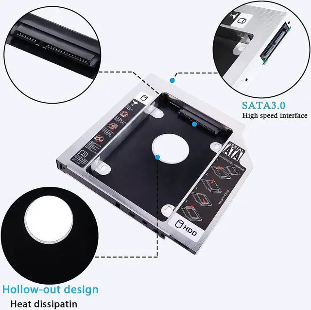 Alt view image 4 of 7 - SATA 2nd SSD HDD Hard Drive Caddy Tray, Universal 9.5mm 2.5'' SSD HDD Hard Drive Caddy Adapter Tray Enclosures, SATA-III Laptop Hard Disk Holder for CD/DVD-ROM Optical SuperDriveTray