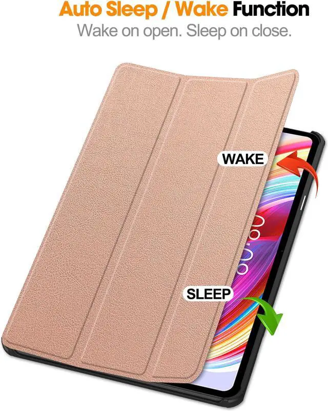 Alt view image 2 of 7 - Case for TECLAST T50 11 inch , Tri fold Slim Lightweight Hard Shell Smart Protective Cover with Multi-Angle Stand, Universal Stylus Pen Rose Gold
