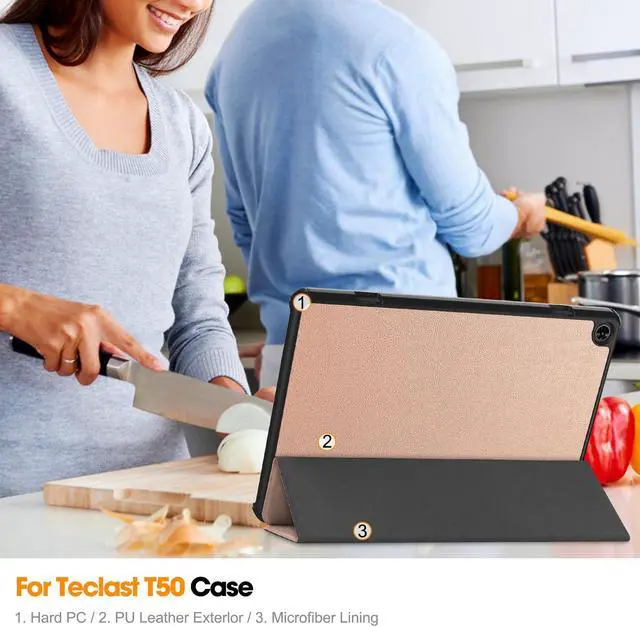 Alt view image 7 of 7 - Case for TECLAST T50 11 inch , Tri fold Slim Lightweight Hard Shell Smart Protective Cover with Multi-Angle Stand, Universal Stylus Pen Rose Gold