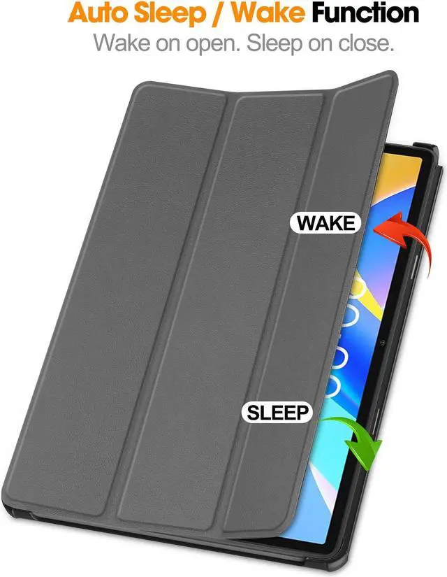 Alt view image 2 of 7 - Case for Teclast M40 Plus 10.1 inch / P30S 10.1 inch / P40HD 10.1 inch, Tri fold Slim Lightweight Hard Shell Smart Protective Cover with Multi-Angle Stand, Universal Stylus Pen Gray