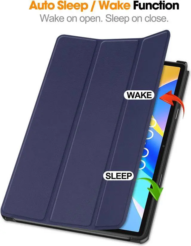 Alt view image 2 of 7 - Case for Teclast M40 Plus 10.1 inch / P30S 10.1 inch / P40HD 10.1 inch, Tri fold Slim Lightweight Hard Shell Smart Protective Cover with Multi-Angle Stand, Universal Stylus Pen Blue