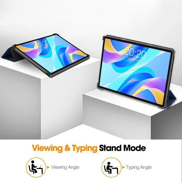 Alt view image 3 of 7 - Case for Teclast M40 Plus 10.1 inch / P30S 10.1 inch / P40HD 10.1 inch, Tri fold Slim Lightweight Hard Shell Smart Protective Cover with Multi-Angle Stand, Universal Stylus Pen Blue