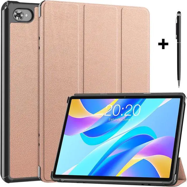 Main image of Case for Teclast M40 Plus 10.1 inch / P30S 10.1 inch / P40HD 10.1 inch, Tri fold Slim Lightweight Hard Shell Smart Protective Cover with Multi-Angle Stand, Universal Stylus Pen Rose Gold