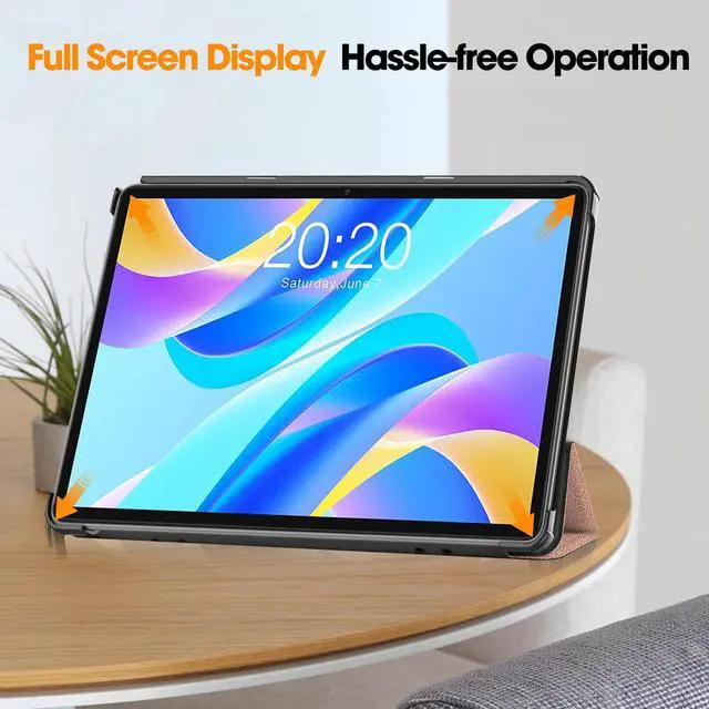 Alt view image 4 of 7 - Case for Teclast M40 Plus 10.1 inch / P30S 10.1 inch / P40HD 10.1 inch, Tri fold Slim Lightweight Hard Shell Smart Protective Cover with Multi-Angle Stand, Universal Stylus Pen Rose Gold