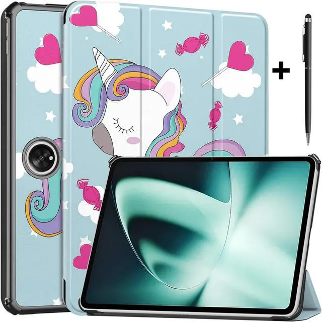 Main image of Case for Oppo OnePlus Pad / Oppo Pad 2 11.61 inch 2023, Tri fold Slim Lightweight Hard Shell Smart Protective Cover with Multi-Angle Stand, Universal Stylus Pen Blue/White