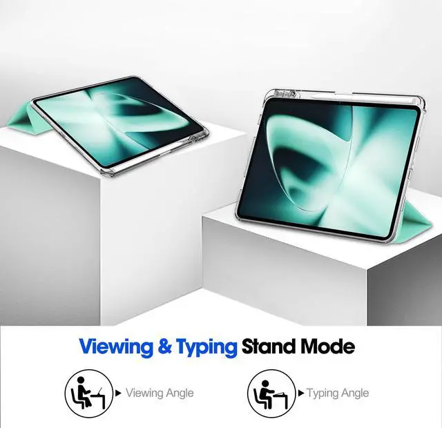 Alt view image 3 of 7 - Protective Case for Oppo OnePlus Pad 11.61 inch / Oppo Pad 2 11.61 inch 2023 with S Pen Holder, Transparent Hard Shell Back Trifold Smart Stand Cover with universal stylus Pen Light Blue