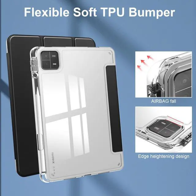 Alt view image 6 of 7 - Protective Case for Xiaomi Mi Pad 6 / 6 Pro 11 Inch 2023 with S Pen Holder, Universal Stylus Pen,Transparent Hard Shell Back Trifold Smart Stand Cover