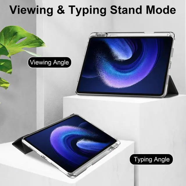 Alt view image 3 of 7 - Protective Case for Xiaomi Mi Pad 6 / 6 Pro 11 Inch 2023 with S Pen Holder, Universal Stylus Pen,Transparent Hard Shell Back Trifold Smart Stand Cover