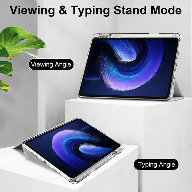 Alt view image 3 of 7 - Protective Case for Xiaomi Mi Pad 6 / 6 Pro 11 Inch 2023 with S Pen Holder, Universal Stylus Pen,Transparent Hard Shell Back Trifold Smart Stand Cover Silver