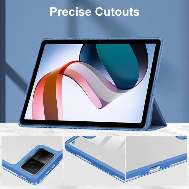 Alt view image 4 of 7 - Protective Case for Xiaomi Redmi Pad 10.61 inch 2022 with S Pen Holder, Transparent Hard Shell Back Trifold Smart Stand Cover with universal stylus Pen Dark Green Blue