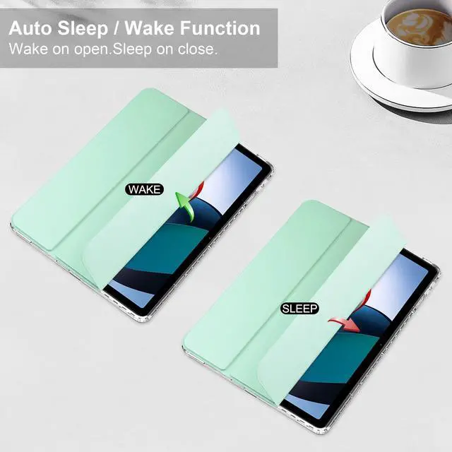 Alt view image 2 of 7 - Protective Case for Xiaomi Redmi Pad 10.61 inch 2022 with S Pen Holder, Transparent Hard Shell Back Trifold Smart Stand Cover with universal stylus Pen Dark Green Mint Green