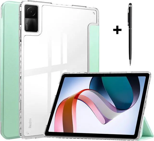 Main image of Protective Case for Xiaomi Redmi Pad 10.61 inch 2022 with S Pen Holder, Transparent Hard Shell Back Trifold Smart Stand Cover with universal stylus Pen Dark Green Mint Green