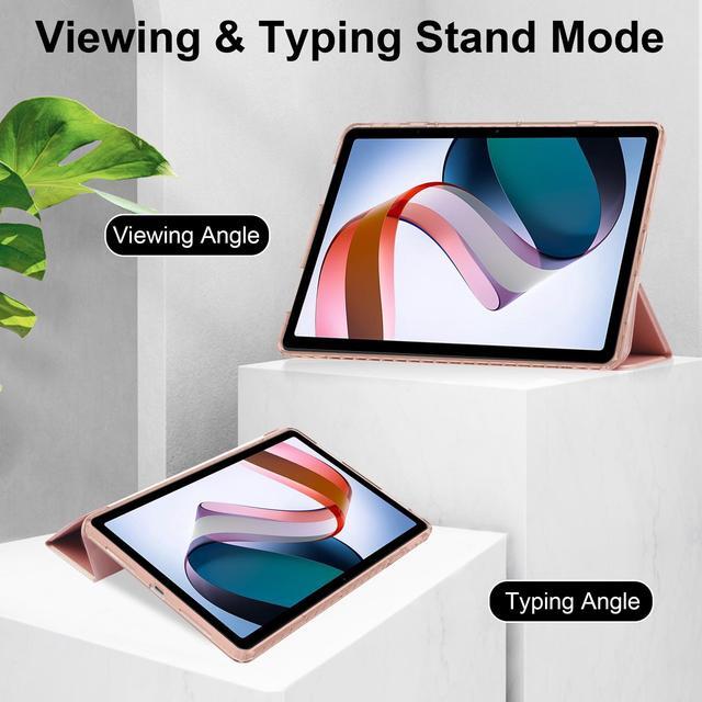 Alt view image 3 of 7 - Protective Case for Xiaomi Redmi Pad 10.61 inch 2022 with S Pen Holder, Transparent Hard Shell Back Trifold Smart Stand Cover with universal stylus Pen Dark Green Rose Gold