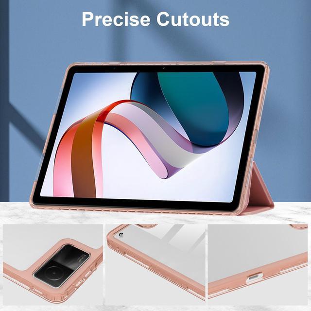 Alt view image 4 of 7 - Protective Case for Xiaomi Redmi Pad 10.61 inch 2022 with S Pen Holder, Transparent Hard Shell Back Trifold Smart Stand Cover with universal stylus Pen Dark Green Rose Gold