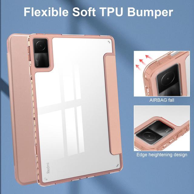 Alt view image 6 of 7 - Protective Case for Xiaomi Redmi Pad 10.61 inch 2022 with S Pen Holder, Transparent Hard Shell Back Trifold Smart Stand Cover with universal stylus Pen Dark Green Rose Gold