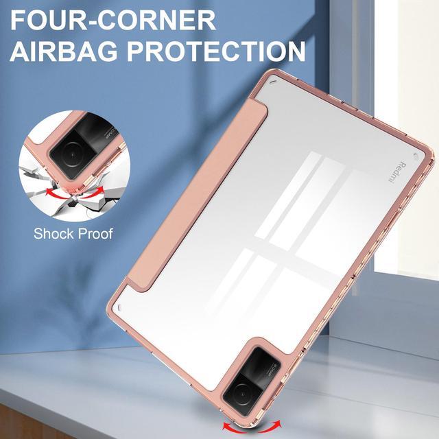 Alt view image 7 of 7 - Protective Case for Xiaomi Redmi Pad 10.61 inch 2022 with S Pen Holder, Transparent Hard Shell Back Trifold Smart Stand Cover with universal stylus Pen Dark Green Rose Gold