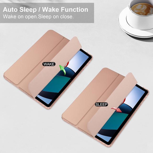 Alt view image 2 of 7 - Protective Case for Xiaomi Redmi Pad 10.61 inch 2022 with S Pen Holder, Transparent Hard Shell Back Trifold Smart Stand Cover with universal stylus Pen Dark Green Rose Gold