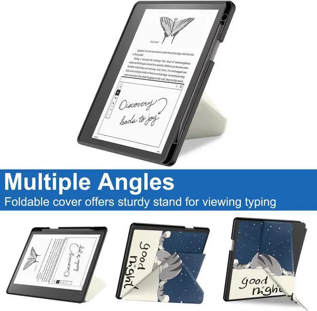 Alt view image 2 of 7 - Slim Case for Kindle Scribe 10.2 inch 2022 Released - Premium Leather Case Protective Smart Folio Shell Cover with Pen Holder, Auto Wake/Sleep, Multi-Viewing Angles, Stylus Pen Lazy Cat