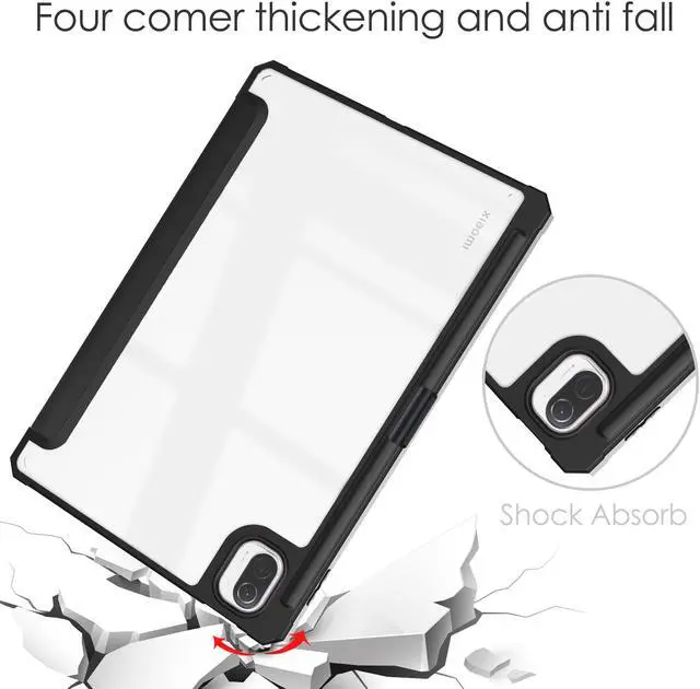 Alt view image 6 of 7 - Case For Xiaomi Pad 5 / Pad 5 Pro 11 Inch, Transparent Hard Back Cover Trifold Smart Stand Cover with Pen Holder, Stylus Pen, Auto Wake/Sleep