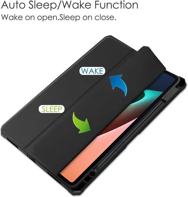 Alt view image 4 of 7 - Case For Xiaomi Pad 5 / Pad 5 Pro 11 Inch, Transparent Hard Back Cover Trifold Smart Stand Cover with Pen Holder, Stylus Pen, Auto Wake/Sleep