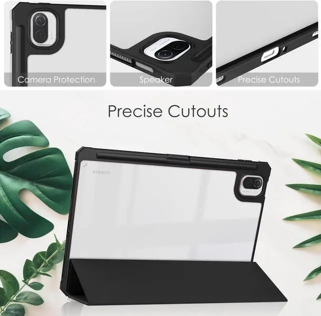 Alt view image 3 of 7 - Case For Xiaomi Pad 5 / Pad 5 Pro 11 Inch, Transparent Hard Back Cover Trifold Smart Stand Cover with Pen Holder, Stylus Pen, Auto Wake/Sleep